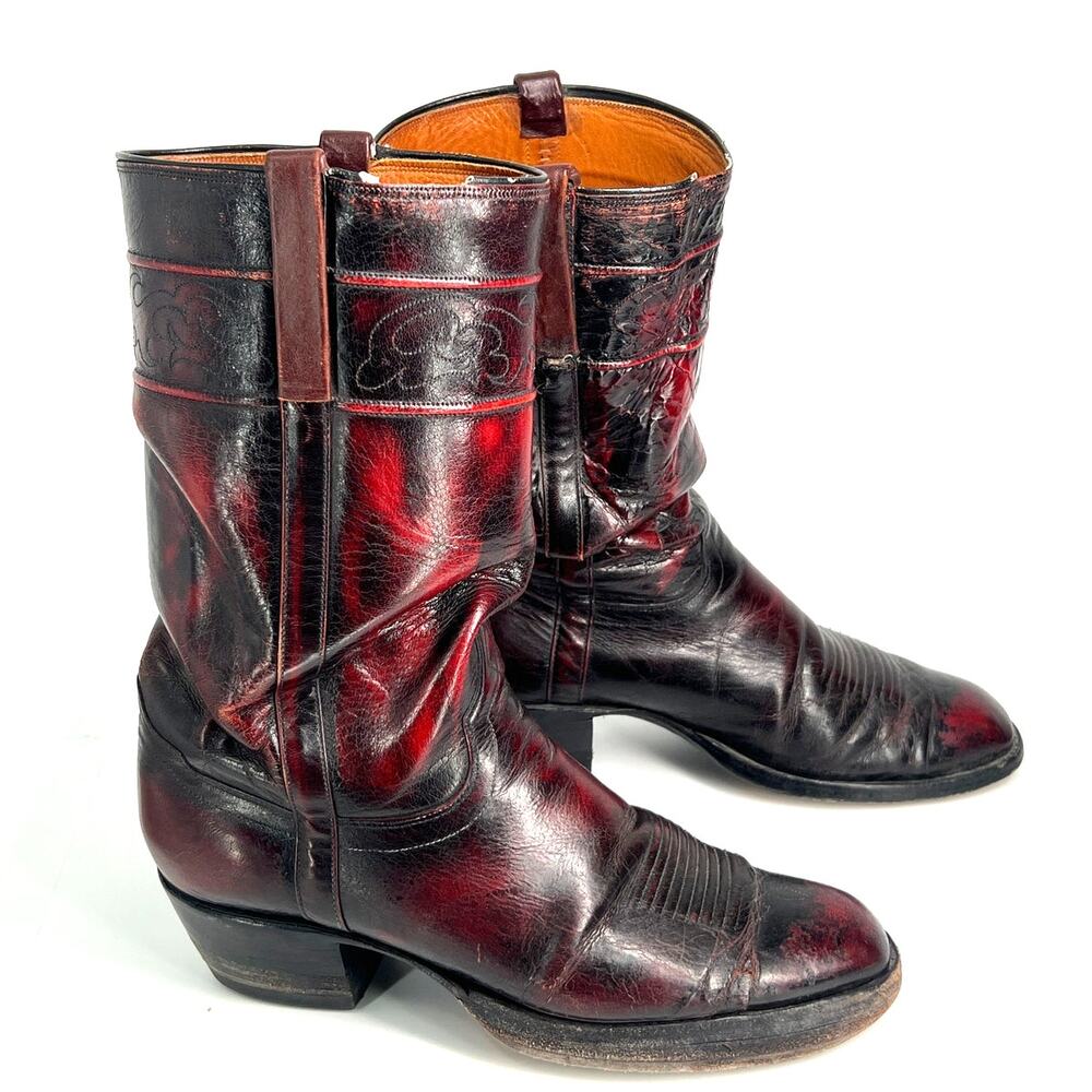 Vintage El Dorado cowboy boots 7 black cherry stovepipe style leather western